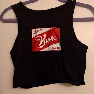 Vans Women's Black Crop Top with Red Logo